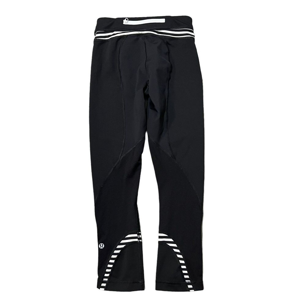 LULULEMON RUN INSPIRE CROP PANT CLASSIC STRIPE BLACK WHITE YOGA DANCE SPIN 2 - Picture 1 of 8